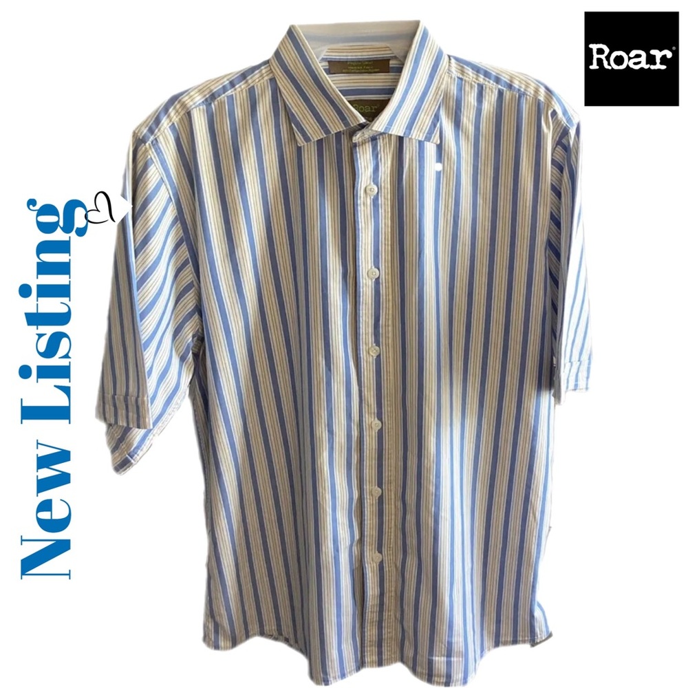 Roar Poplin Douce Men's XL Designer Shirt Short Sleeve Yellow Blue White…